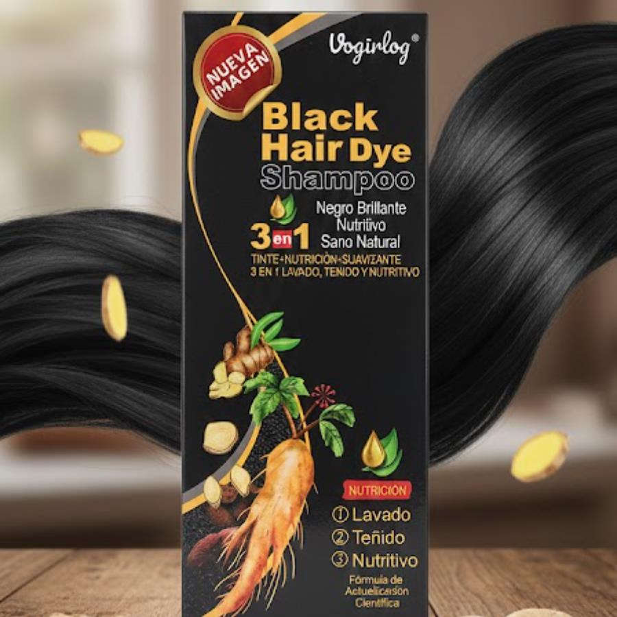 Vorginlog Black Hair Dye Shampoo 3 en 1 – Shampoo Tinte Negro Brillante (500 ml)