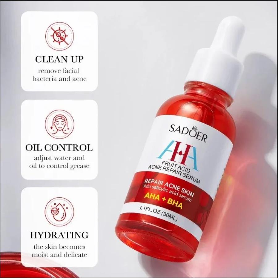 Sadoer Serum Reparador de Piel con Ácido de Frutas AHA + BHA 30ml 🍓✨ — Control de Acné y Renovación Celular