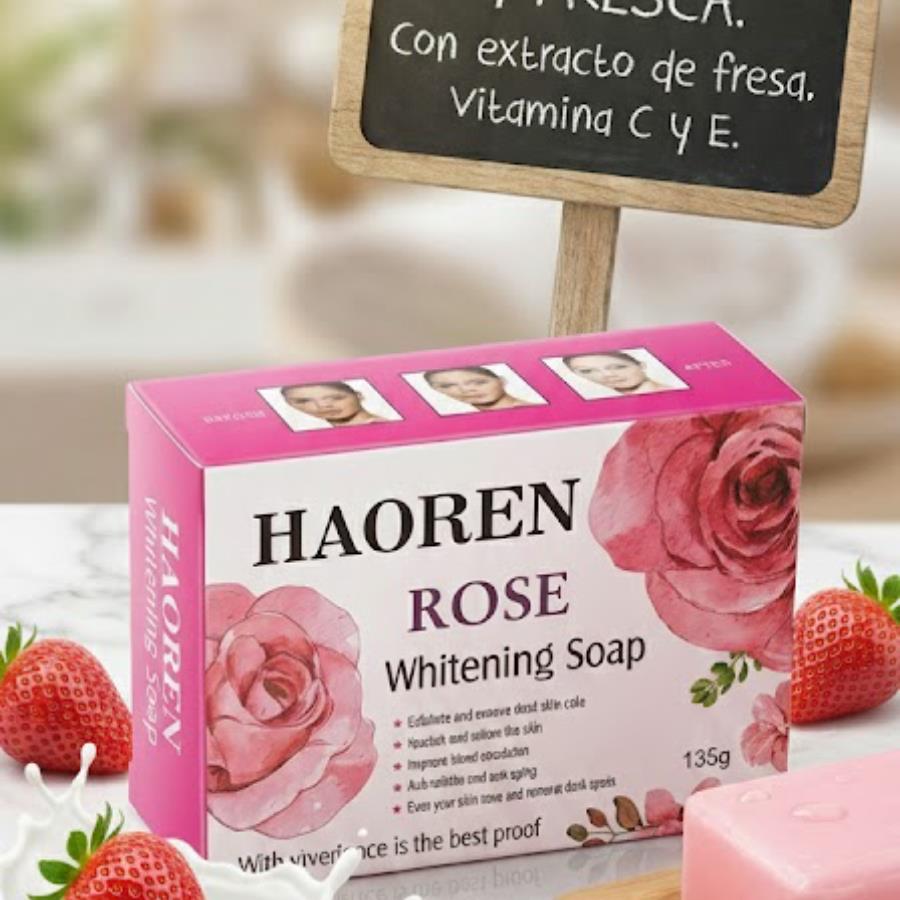 Haoren Strawberry Whitening Soap – Jabón Aclarante de Fresa con Vitaminas C y E (135 g)