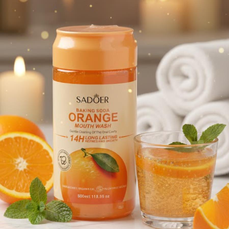 SADOER Baking Soda Orange Mouth Wash – Enjuague Bucal Refrescante de Naranja (14 horas)