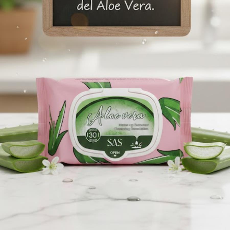 SAS Aloe Vera Makeup Remover Wipes – Toallitas Desmaquillantes Hidratantes (30 pzas)