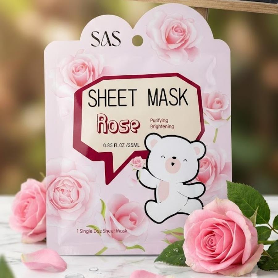 SAS Sheet Mask Rose – Mascarilla Facial Purificante y Calmante (25 ml)