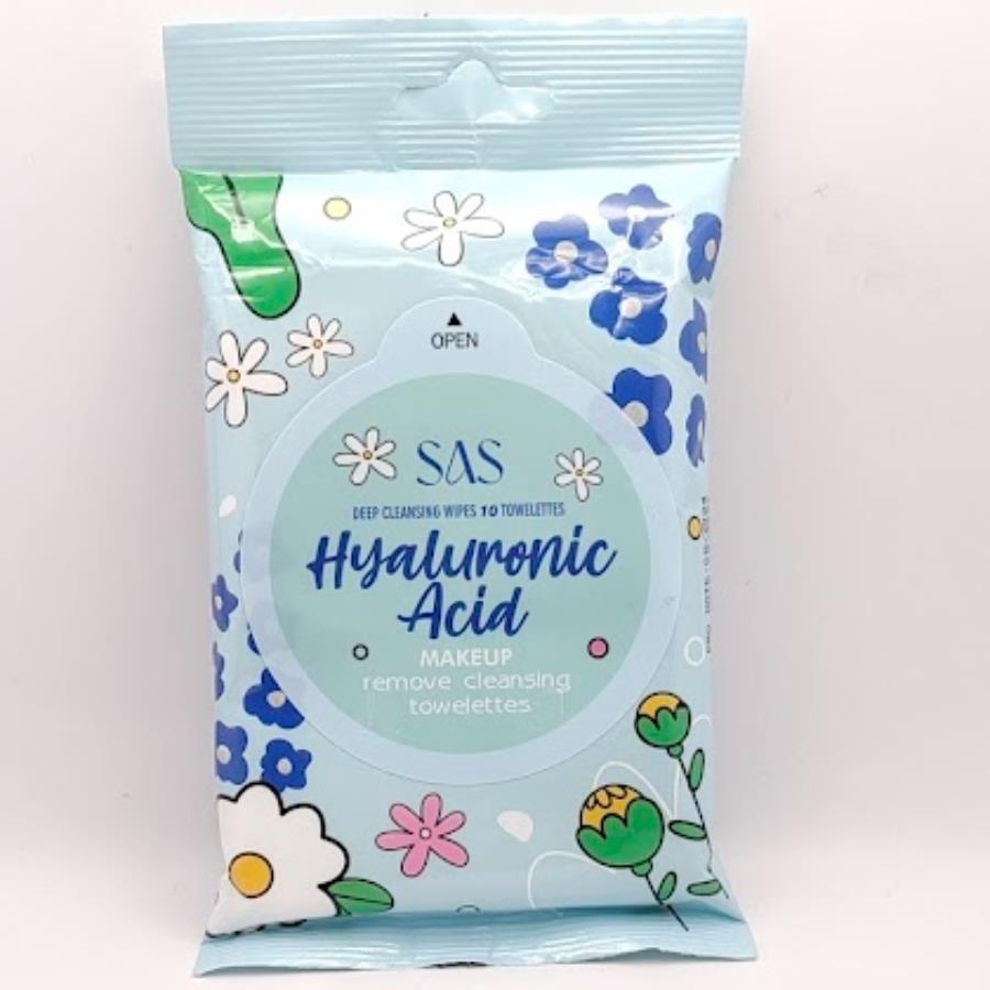 SAS Hyaluronic Acid Makeup Remover Wipes – Toallitas Desmaquillantes con Ácido Hialurónico (10 pzas)
