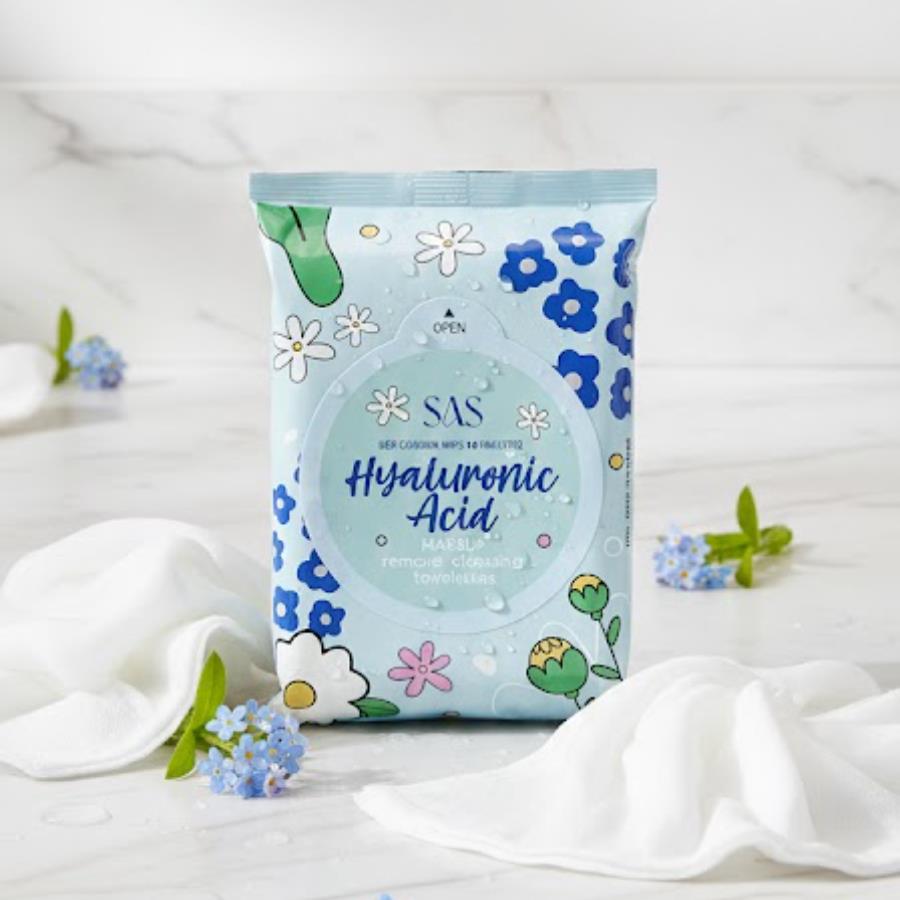 SAS Hyaluronic Acid Makeup Remover Wipes – Toallitas Desmaquillantes con Ácido Hialurónico (10 pzas)