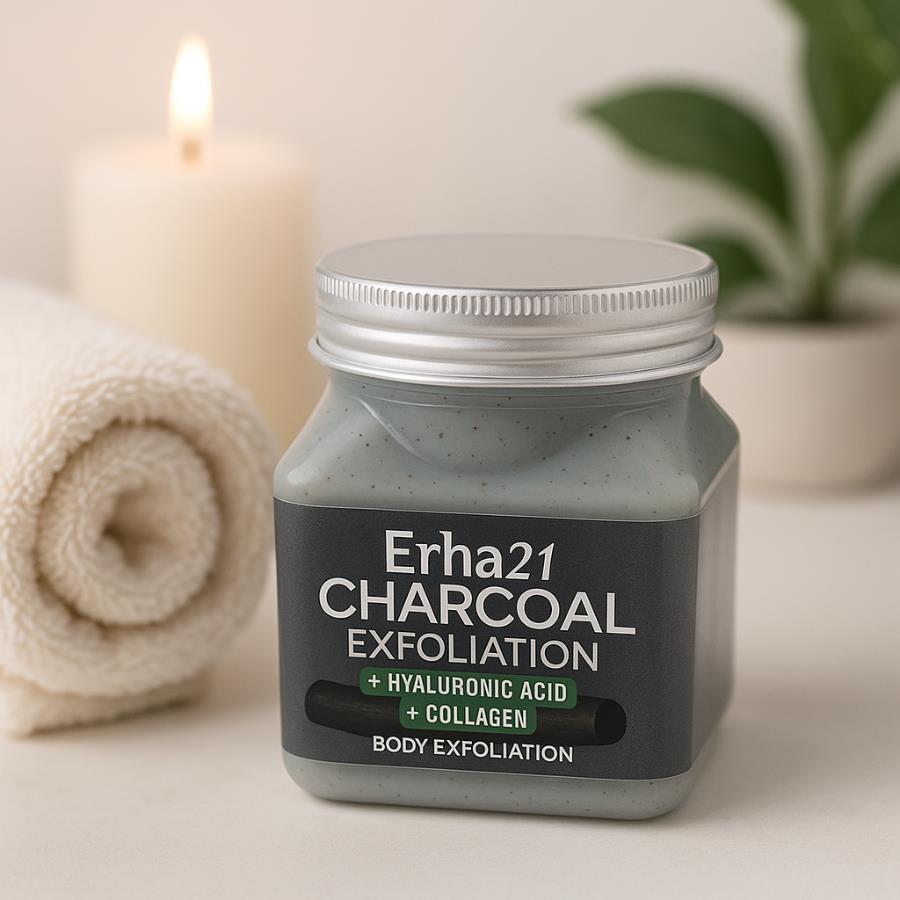 Exfoliante Corporal Charcoal ERHA21 con Ácido Hialurónico y Colágeno