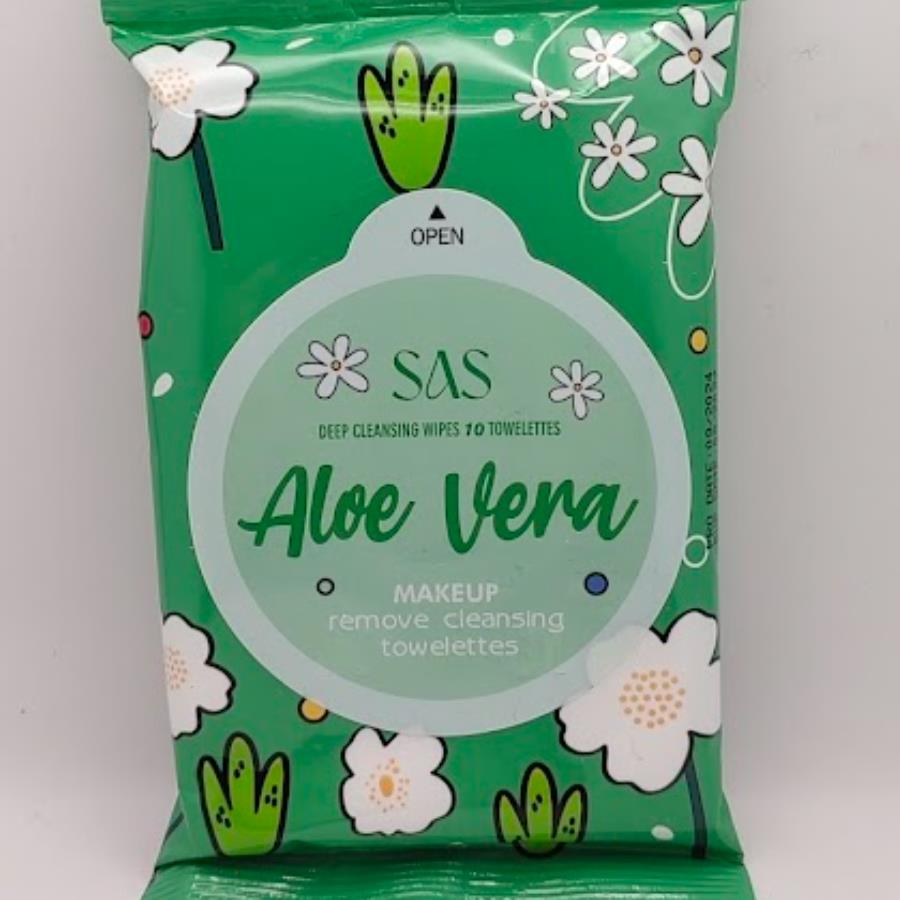 SAS Aloe Vera Makeup Remover Wipes – Toallitas Desmaquillantes Calmantes (10 pzas)