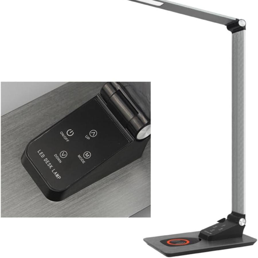 Lámpara de Escritorio en Aluminio con Luz LED y Spot de Carga Inalámbrica para Celulares | AMORETO