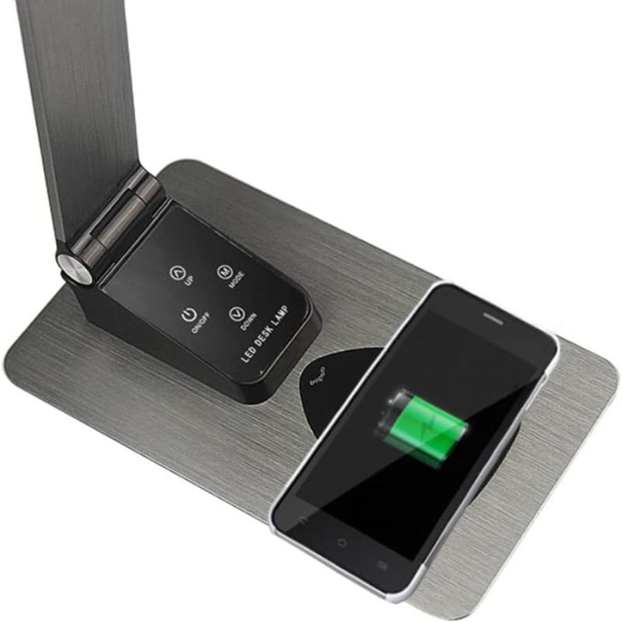 Lámpara de Escritorio en Aluminio con Luz LED y Spot de Carga Inalámbrica para Celulares | AMORETO